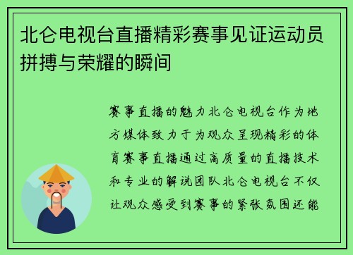 北仑电视台直播精彩赛事见证运动员拼搏与荣耀的瞬间